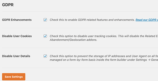 WPForms GDPR settings WPForms GDPR settings