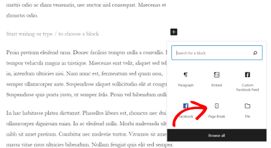 Add a page break block Add a page break block