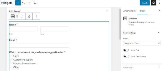 Widgets added to after content area Add blocks to after content