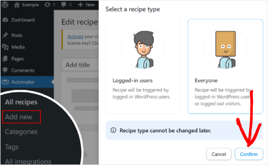 Select recipe type on Uncanny Automator Select recipe type on Uncanny Automator