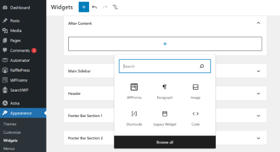 After content widget area Add widget block to after content