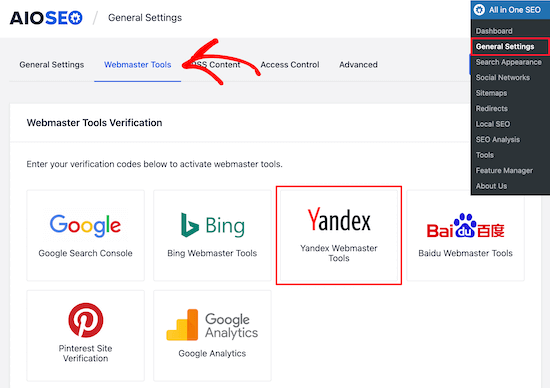 Outils Yandex Webmaster AIOSEO
