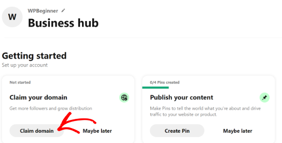 Pinterest'te alan adını talep et