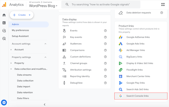 Google Search Console-menyn i Google Analytics Google Search Console-menyn i Google Analytics