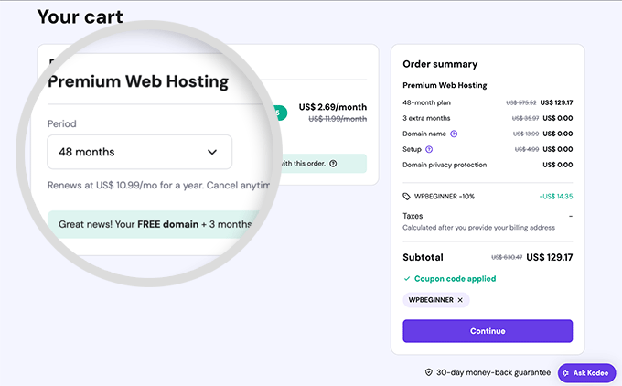 Hostinger kassaflödessida