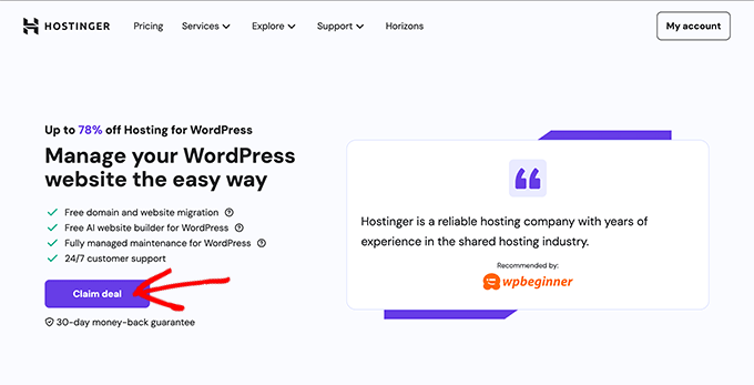 Hostinger WordPress-hosting specialerbjudande för WPBeginner-läsare