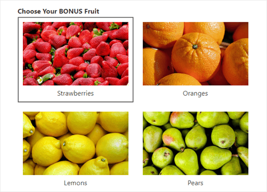 Le scelte immagine con lo stile Classico applicato (bordo più spesso, nessuna ombra, testo non in grassetto, nessuna spunta)