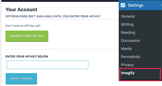 Create Imagify API key Create Imagify API key