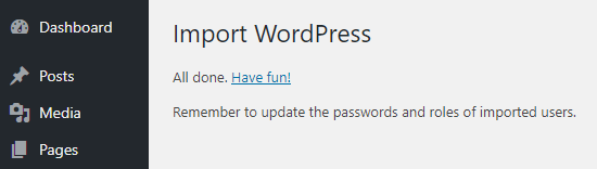 The success message after importing the navigation menu The success message after importing the navigation menu
