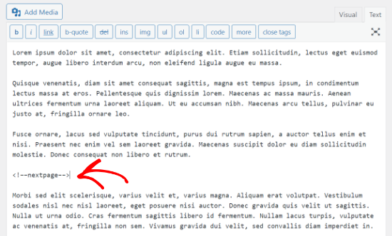 Insert next page tag in the classic editor Insert next page tag in the classic editor