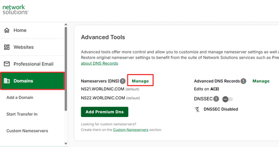 DNS management in Domain.com DNS management in Network Solutions
