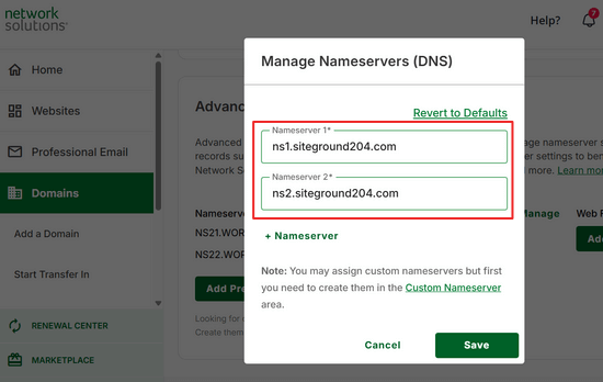 Changing DNS nameservers in Network Solutions Changing DNS nameservers in Network Solutions