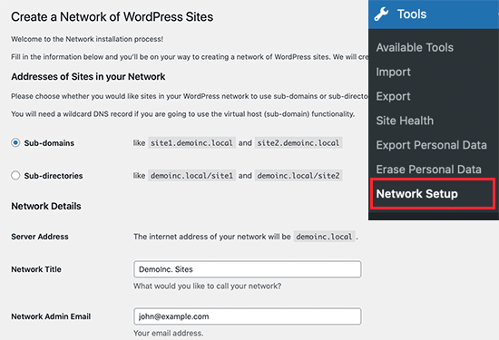 Network setup for WordPress multisite Network setup for WordPress multisite