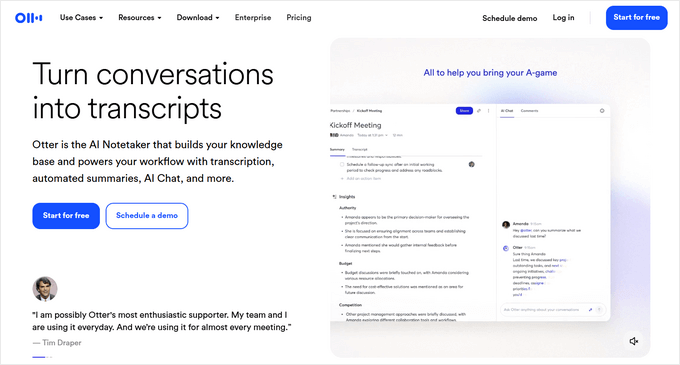 Otter AI transcription services