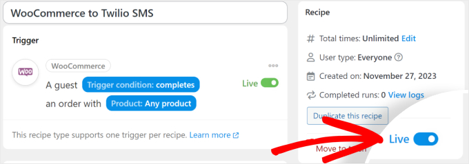 Activating the Uncanny Automator recipe Activating the Uncanny Automator recipe