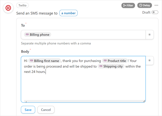 Creating an SMS notification message using the Twilio Uncanny Automator integration Creating an SMS notification message using the Twilio Uncanny Automator integration