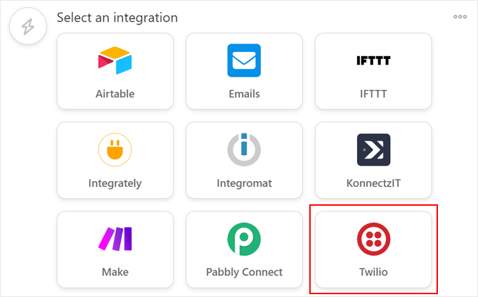 Select Twilio integration Select Twilio integration