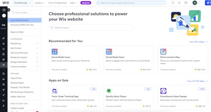 Wix app marketplace