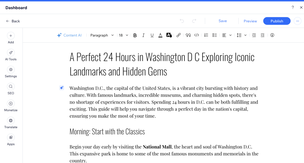 Blogging features in Wix