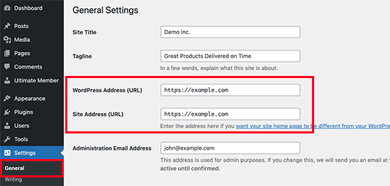 WordPress URL settings WordPress URL settings