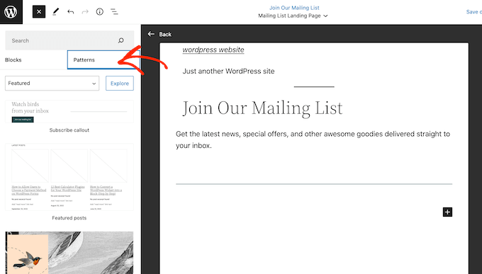 Adding block-based patterns to a landing page Adding block-based patterns to a landing page