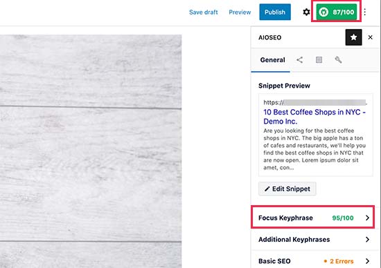 All in One SEO TruSEOスコアパネル