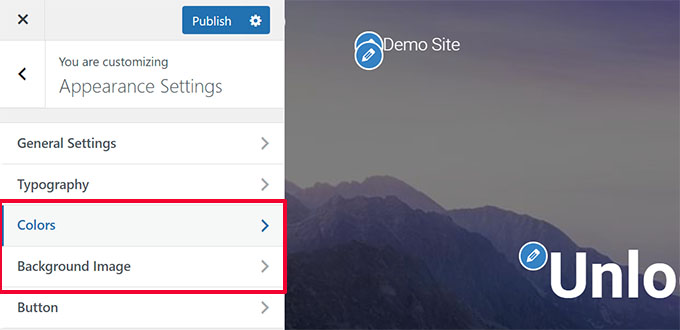 テーマカスタマイザーの背景色と画像