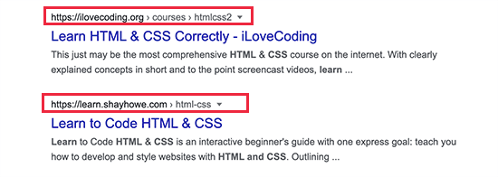 Navigare tip breadcrumb în rezultatele căutării