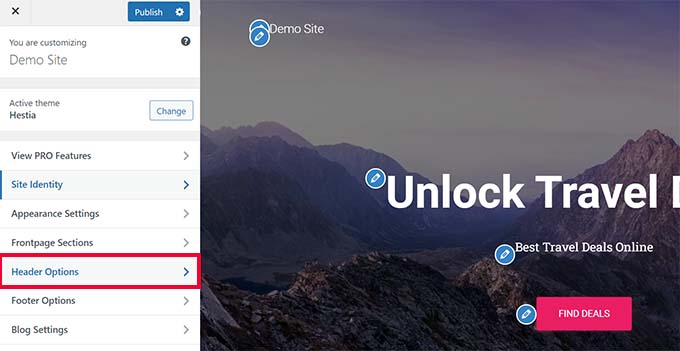 テーマカスタマイザーでヘッダーを編集する