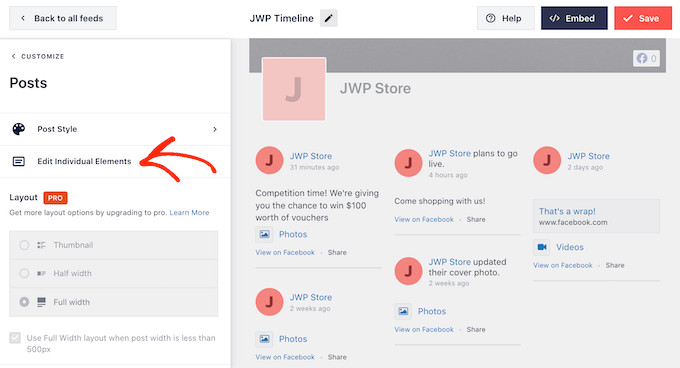 Customizing the posts inside a Facebook status feed Customizing the posts inside a Facebook status feed
