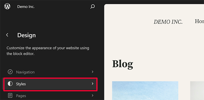 サイトエディターでスタイルを編集