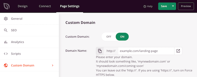 SeedProd's custom domain settings SeedProd's custom domain settings
