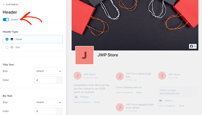 Adding a header to the Facebook status feed Adding a header to the Facebook status feed