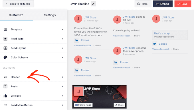 Changing the Facebook custom feed header Changing the Facebook custom feed header
