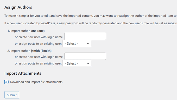 Import settings Import settings