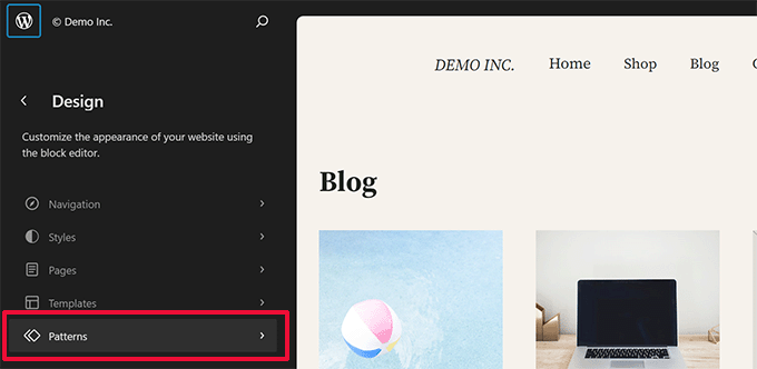 Patterns in site editor Patterns in site editor