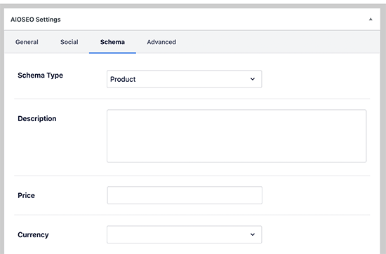 AIOSEOの製品スキーマタイプ