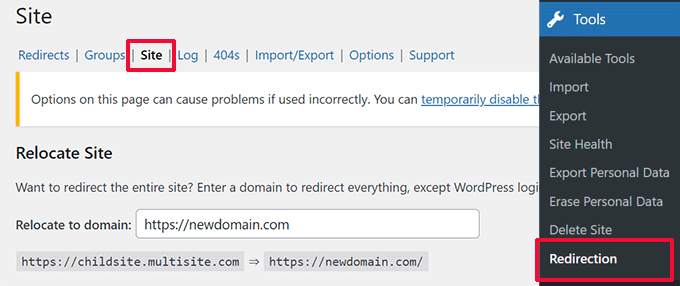 Redirection set up Redirection set up