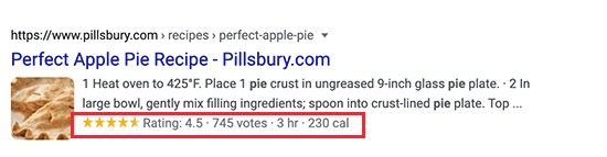 検索結果におけるリッチスニペットの例