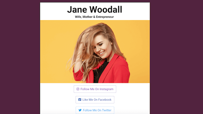 An example of a link in bio template, provided by SeedProd