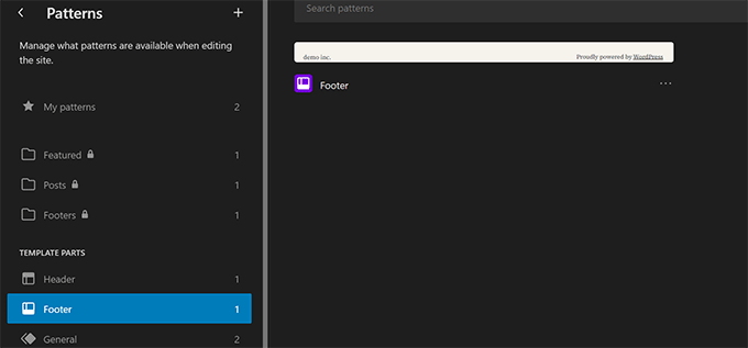 サイトエディターでのフッターの編集