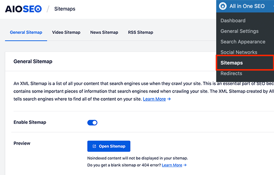 All in One SEO のサイトマップ