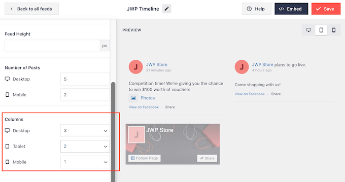 Adding and removing columns in a Facebook status feed Adding and removing columns in a Facebook status feed