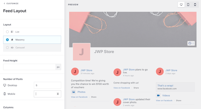 Smash Balloon's Feed Layout settings Smash Balloon's Feed Layout settings