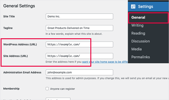 WordPress URL settings WordPress URL settings