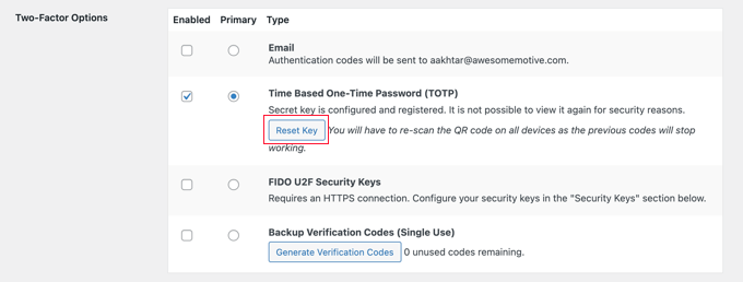 Secret keys configured Secret keys configured