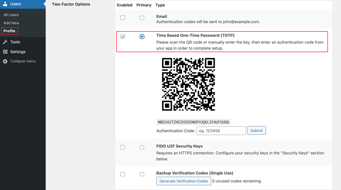 Two Factor options Two Factor options