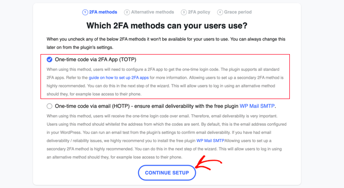 Choose 2FA method Choose 2FA method