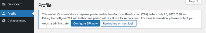 Notification About Needing to Set Up 2FA Notification About Needing to Set Up 2FA