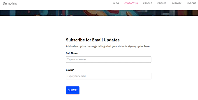 Vista previa del formulario de ActiveCampaign